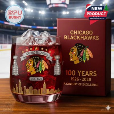 Chicago Blackhawks 100th Anniversary Whiskey Glass