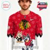 Detailed red Chicago Blackhawks hockey sweater with cartoon artwork!
