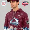 Close up of Colorado Avalanche logo on Bluey Night hoodie with high quality finish!