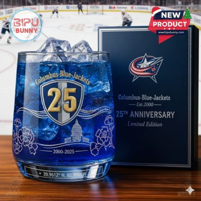 Columbus Blue Jackets 25th Anniversary Whiskey Glass