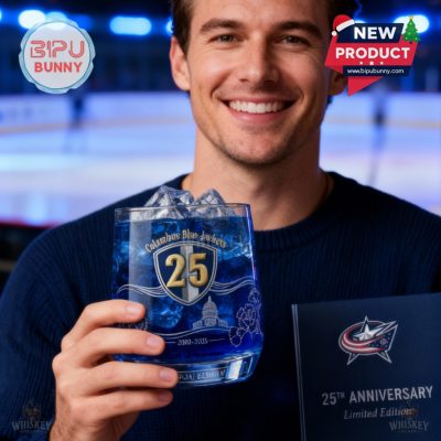 Columbus Blue Jackets 25th Anniversary Whiskey Glass