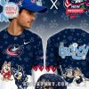 Back of Bluey Night hockey shirt featuring Bluey and Bingo characters, Bluey logo, and paw print motifs!