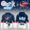 Complete front and back design of a Columbus Blue Jackets Bluey Night hoodie!