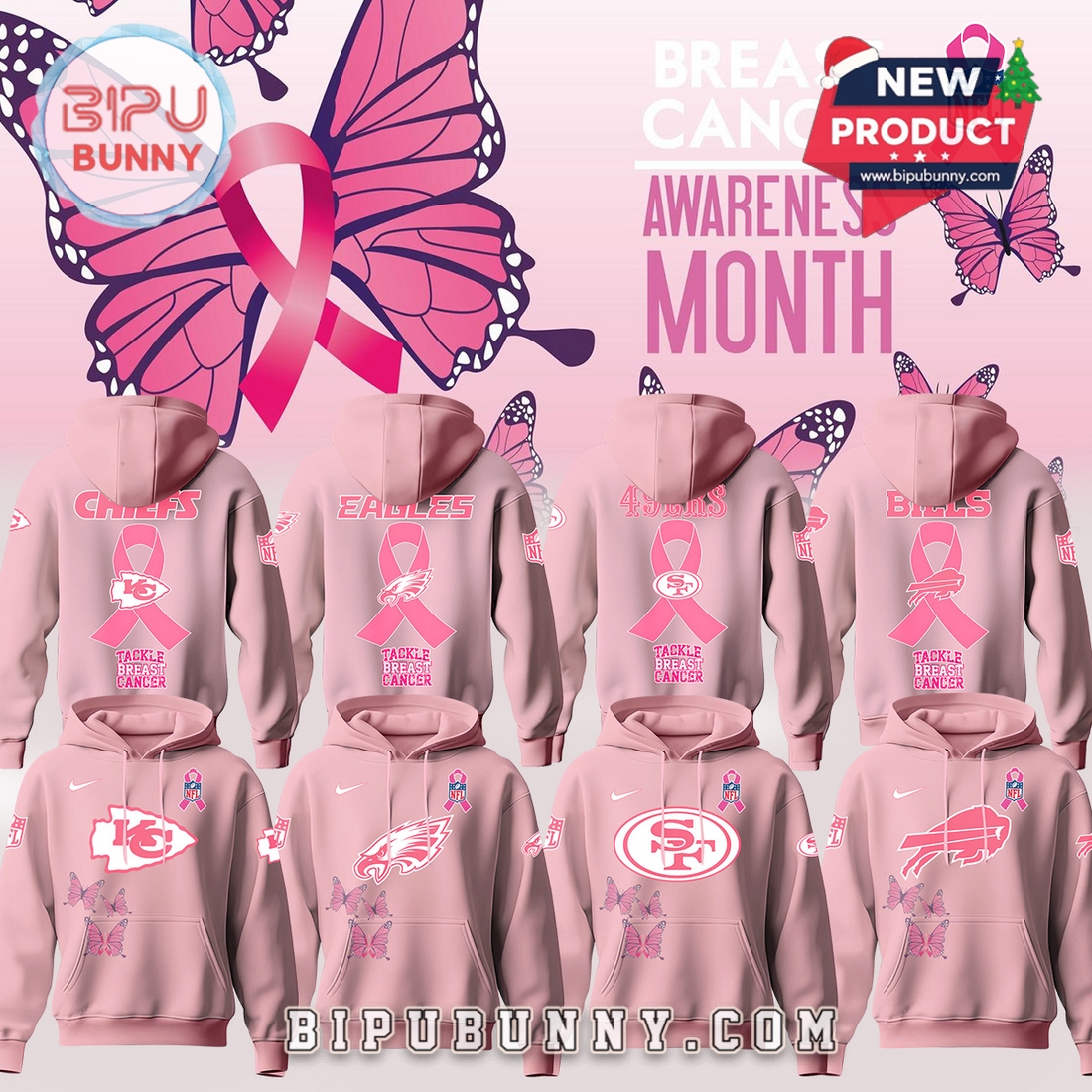 Custom NFL Teams Breast Cancer Awareness Month Pink Hoodie Custom NFL Teams Breast Cancer Awareness Month Pink Hoodie