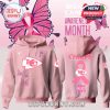 Kansas City Chiefs pink hoodie with breast cancer ribbon and butterfly graphics designed for Breast Cancer Awareness Month!