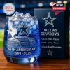 Dallas Cowboys 65th Anniversary 1960-2025 Whiskey Glass with Texas state outline and star, stadium art!