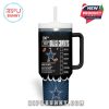 Dallas Cowboys insulated tumbler front showing football action design, cheering crowd, stadium view, and bold fan slogan.