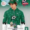 Green hoodie and cap featuring Bluey and Bingo from the animated show, blended with Dallas Stars NHL logos and festive paw print patterns!
