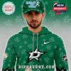 Full Bluey Night outfit including hoodie and cap with Bluey characters and Dallas Stars branding in green holiday style!