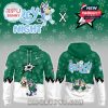 Green hoodie showing front with Dallas Stars logo and Bluey characters, and back with large Bluey branding and cartoon hockey scene!
