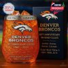 A Denver Broncos themed whiskey glass with bold color detailed artwork and a collector box designed for fans!