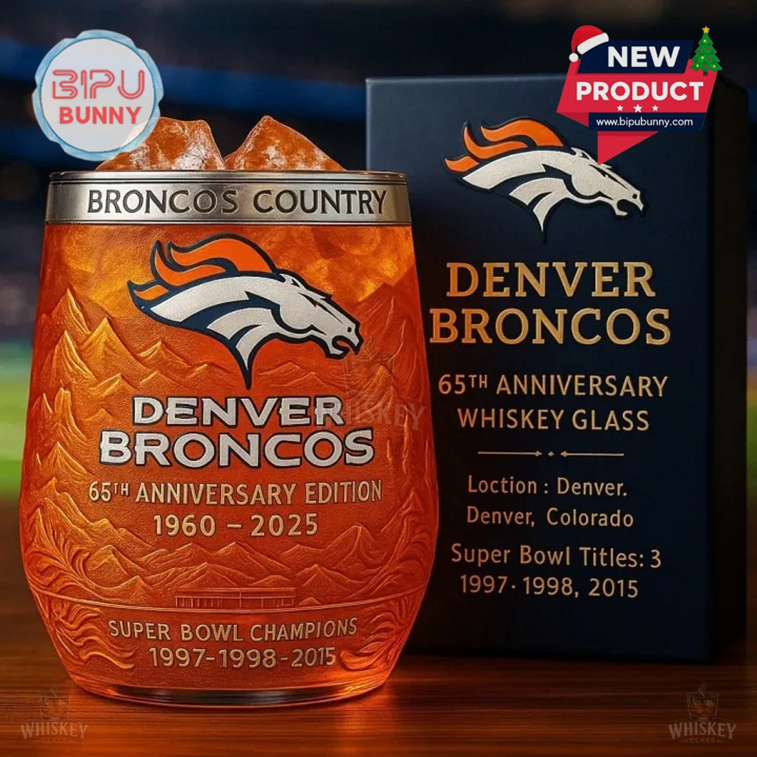 Denver Broncos 65th Anniversary Whiskey Glass Denver Broncos 65th Anniversary Whiskey Glass