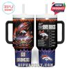Complete design of the Broncos 40oz tumbler featuring stadium art, team branding, and playful fan details.