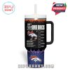 Tumbler front design capturing the Denver Broncos game-day spirit with bold football art, team pride, and dynamic background.