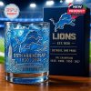 Detroit Lions 95th Anniversary Whiskey Glass with stadium and logo design.!