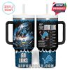 Complete design of the Detroit Lions tumbler highlighting bold fan visuals, drink customization, and Lions pride.