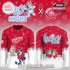 Detroit Red Wings Bluey Night hockey jersey design front and back with cartoon graphics and NHL logo!