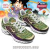 Anime-inspired sneakers in green and purple with Cell graphics and Dragon Ball symbols!