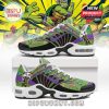 Side view of Donatello TN sneakers on box, styled with themed overlays and fun TMNT artwork.