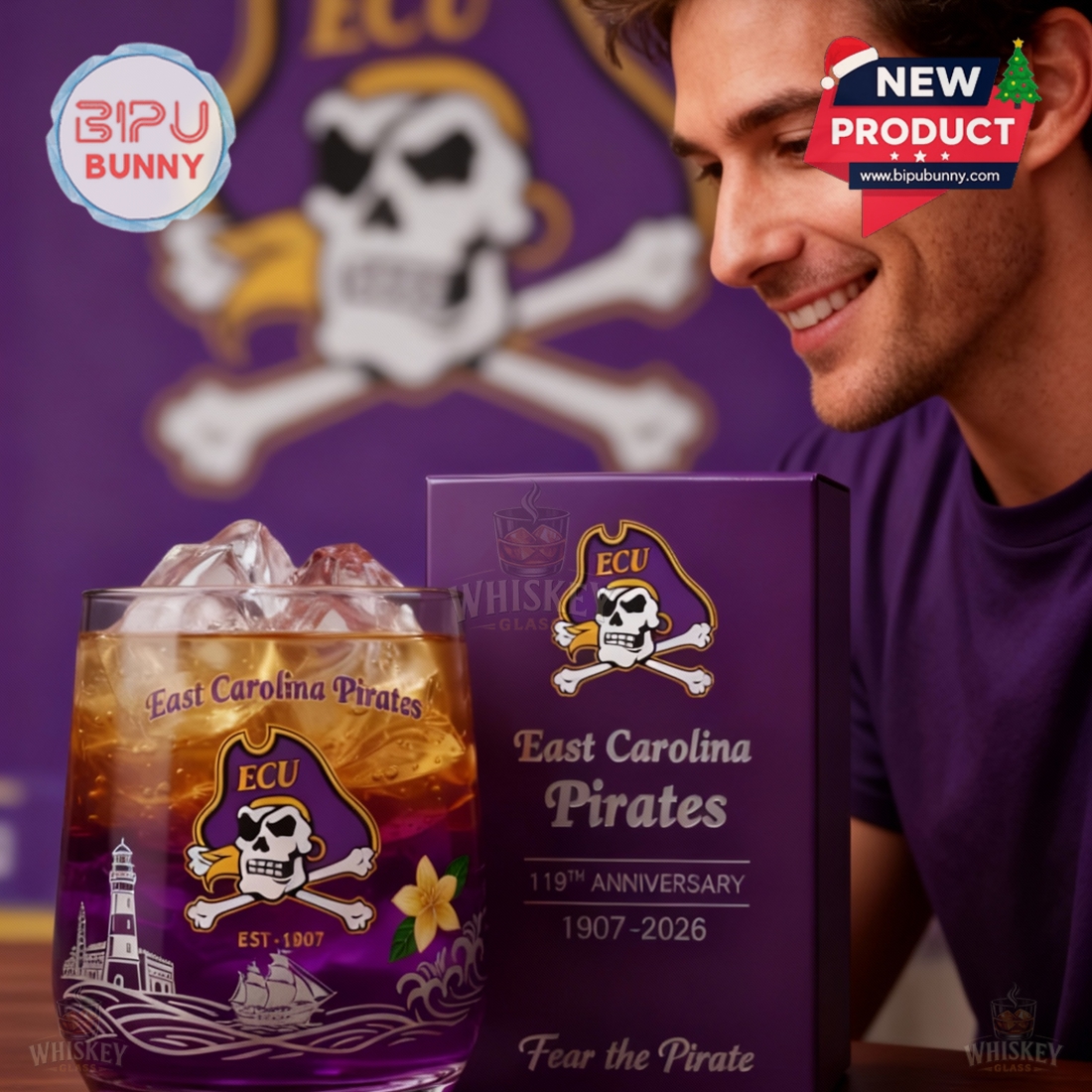 East Carolina University Pirates 119th Anniversary Whisky Glass East Carolina University Pirates 119th Anniversary Whisky Glass