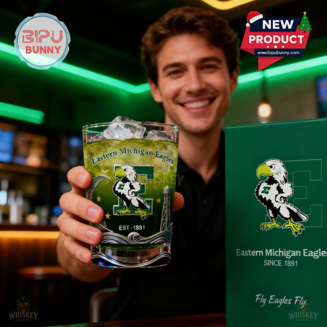 Eastern Michigan Eagles Whiskey Glass Eastern Michigan Eagles Whiskey Glass