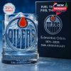 Commemorative whiskey glass with Edmonton Oilers logo and 