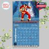 Elvis Presley December calendar with Christmas scene, Santa costume, electric guitar, snow-covered pine trees, and holiday spirit!