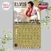 The March calendar showcases a bold blue tone with Elvis in a classic pose, holding a microphone. The background text reads “We can’t go on together with suspicious minds” from one of his iconic songs. The design is clean, minimal, and emotional with a silhouette pattern behind the dates!