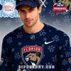 Front chest detail of Florida Panthers Bluey Night limited edition jersey with cartoon graphics!
