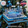 Carolina Panthers stadium ornament celebrating the 32nd anniversary of the team, with holiday-themed decorations.