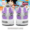 Rear of Dragon Ball sneakers with Frieza artwork and signature logo over anime pattern!