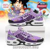 Full side view of purple Dragon Ball sneakers on white background with anime art and branding!