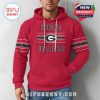 Red hoodie for men featuring Georgia Bulldogs name and logo on the chest, with athletic black and white stripes on the arms!