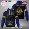 New York Giants and Harry Potter hoodie featuring Hogwarts crest on the back, broomstick graphic, and customized name space.