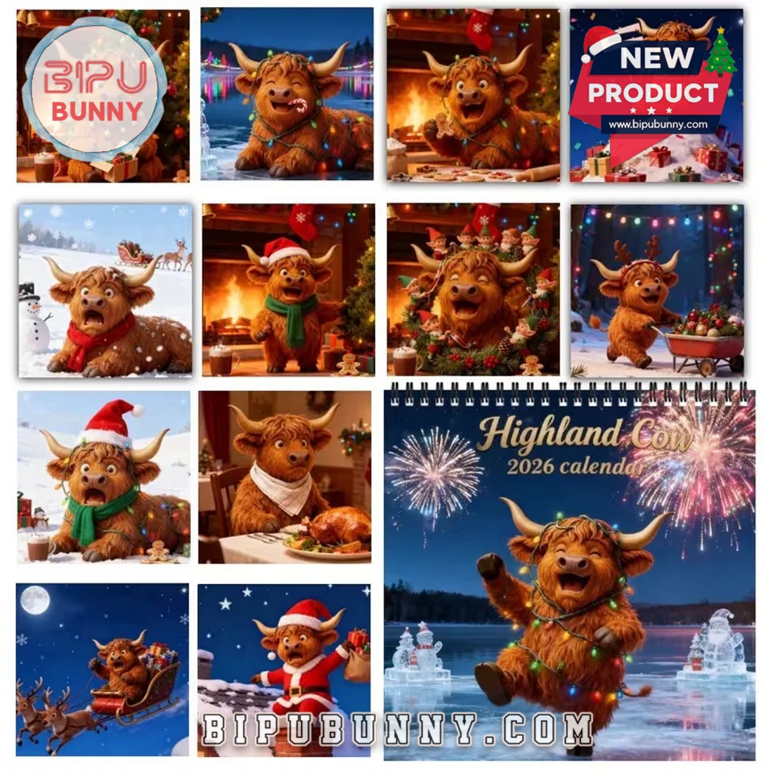 Highland Cow Charming Holiday Wall Calendar 2026 Highland Cow Charming Holiday Wall Calendar 2026