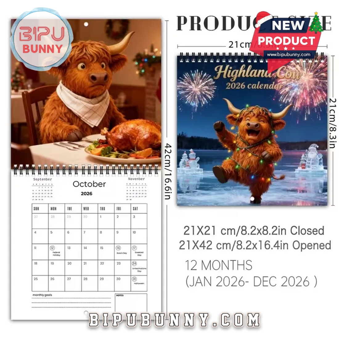 Highland Cow Charming Holiday Wall Calendar 2026 Highland Cow Charming Holiday Wall Calendar 2026