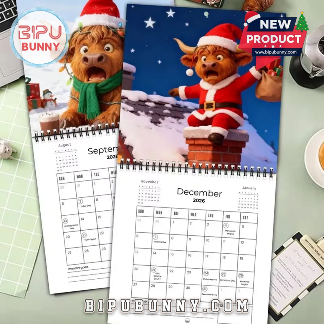 Highland Cow Charming Holiday Wall Calendar 2026 Highland Cow Charming Holiday Wall Calendar 2026