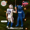 Josh Allen and Buffalo Bills mascot high-fiving in a joyful Christmas ornament for fans to add festive cheer to their tree.