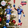 Josh Allen and Stefon Diggs sharing a high-five in a festive Buffalo Bills Christmas ornament, perfect for fans celebrating the season.