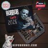 Cover and preview sheet of a 2026 wall calendar combining horror movie figures with cats, showing all monthly themes!