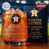 A collector's edition glass with the Houston Astros emblem, skyline engravings, and anniversary dates celebrating 60 years of Houston baseball excellence!