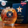 Houston Astros whiskey glass with amber drink and premium gift box in a stadium background!