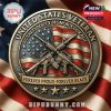 Commemorative coin for U.S. veterans featuring two rifles crossed in front of the American flag with values and mottos engraved around the border!