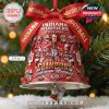 White bell ornament with Indiana Hoosiers football championship graphics and a bison mascot!