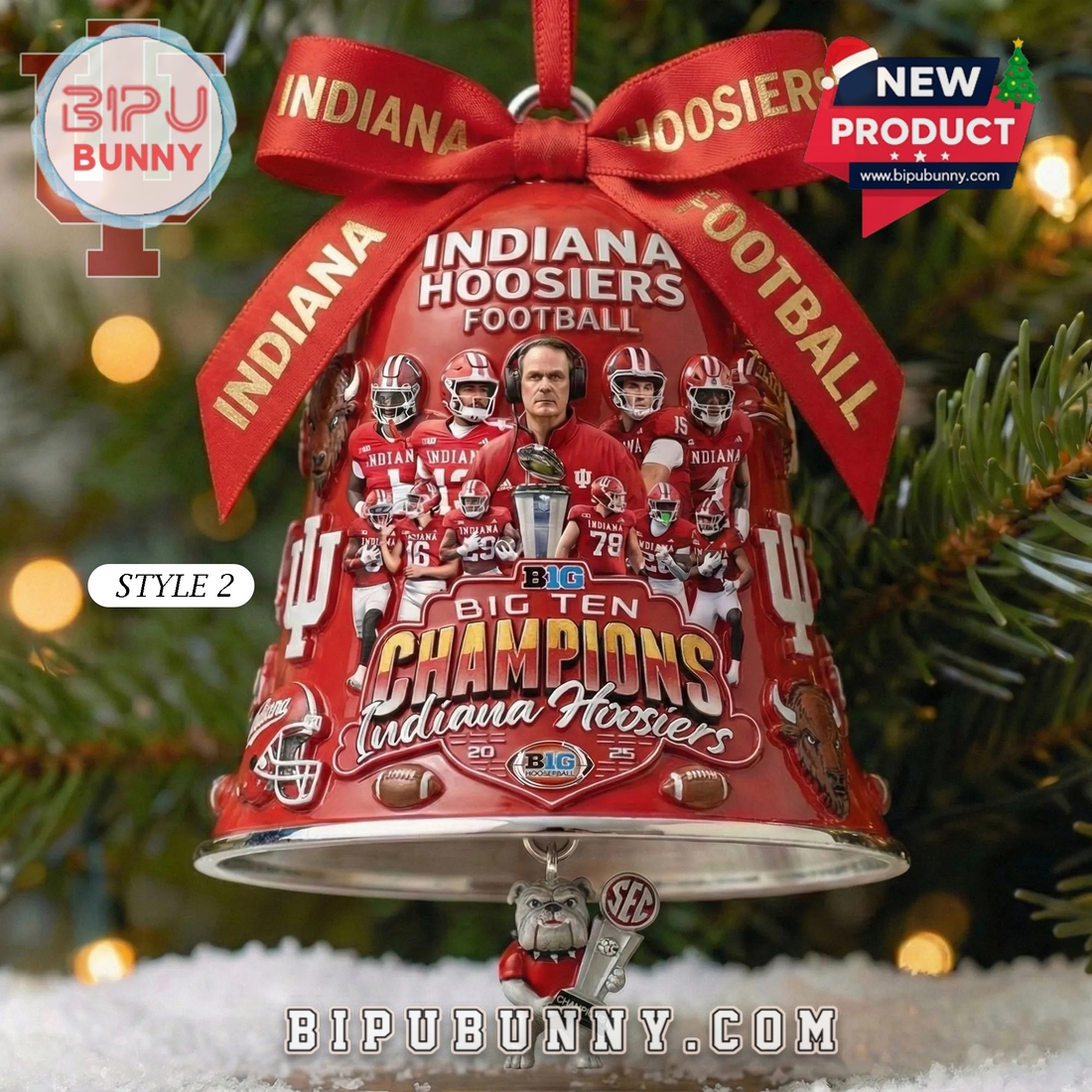 Indiana Hoosiers Big Ten Champions Bell Ornament Indiana Hoosiers Big Ten Champions Bell Ornament