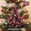 Christmas ornament of Indiana players in red uniforms, arranged in a team pyramid with snowflake effects, red hanging ribbon, and a silver and black trophy accent at the bottom!