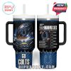White-based Colts energy tumbler featuring high-contrast graphics of a blazing football, stadium lights, checklist layout, and a powerful team-themed vibe!