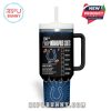 Back-focused Colts tumbler design featuring checklist-style text, bold horseshoe logo, energetic burst pattern, and floating mini football elements!