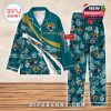 Teal Jaguars-themed pajama set with floral graphics and bold team branding across shirt and pants, including a personal name print area on the chest and sleeve, perfect for NFL fans who love comfort and style!