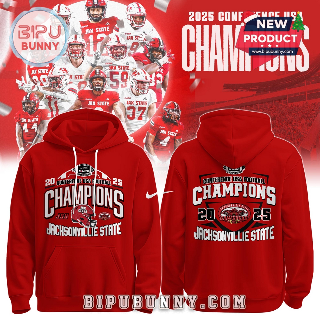Jacksonville State Gamecocks 2025 Football Champions Hoodie Jacksonville State Gamecocks 2025 Football Champions Hoodie